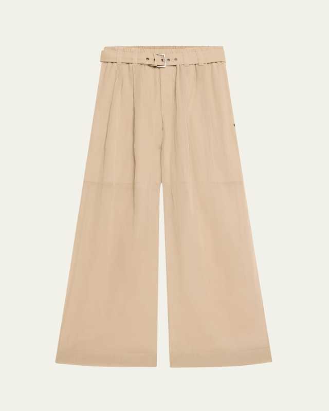 Belted Cotton Gauze Wide Leg Track Pants
